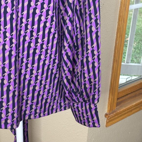 Liz Claiborne Shirt Womens 3X Bright Violet Geo V-Neck Tie Front Long Sleeve - Picture 4 of 16
